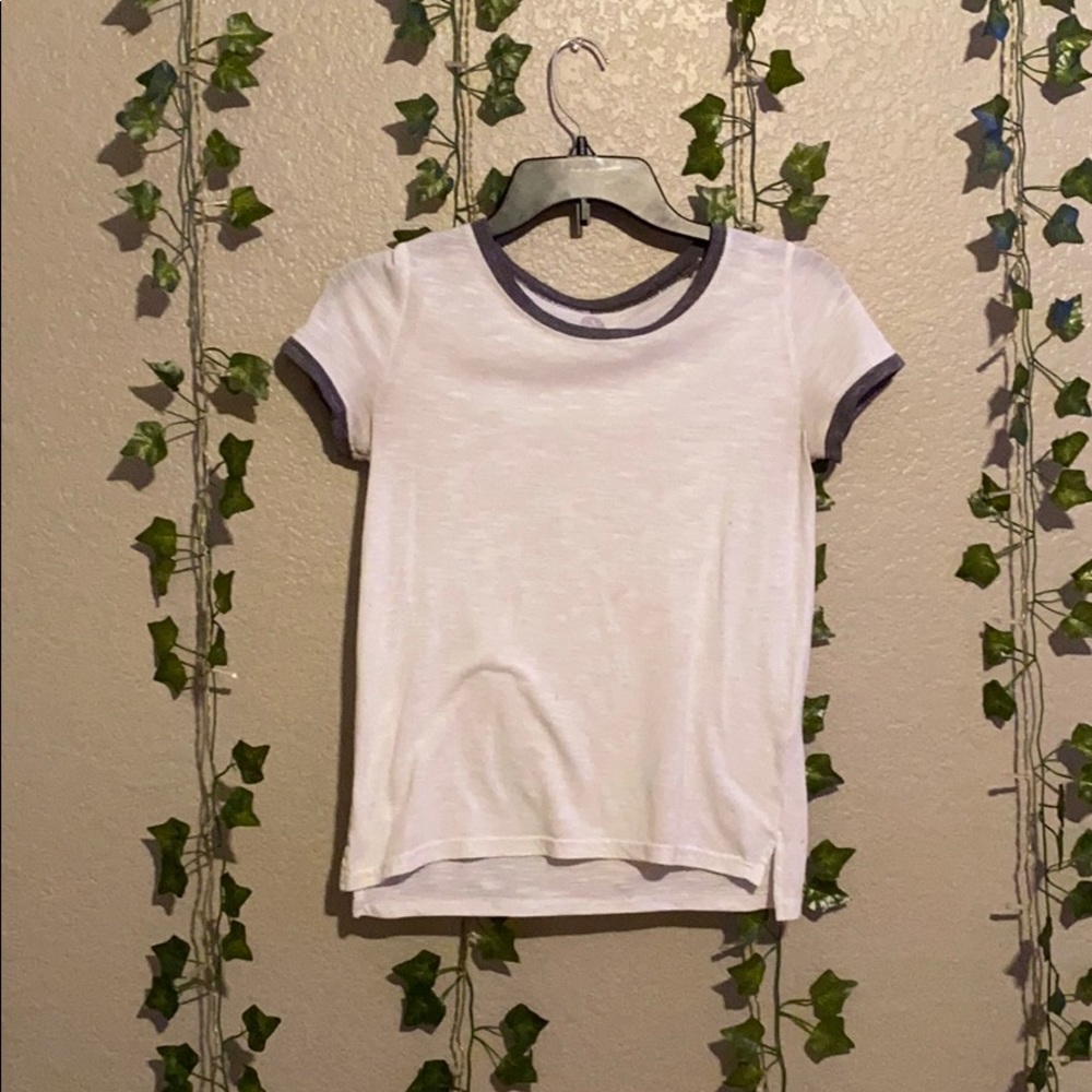 White shirt with grey sleeve cuff details